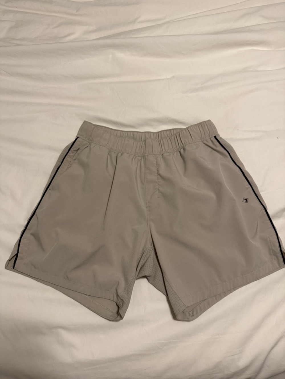 Abercrombie & Fitch Men's Athletic Shorts in Light Taupe with Black Trim